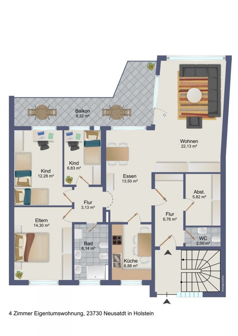 Grundriss animiert Neustadt i Holstein Etagenwohnung Preisreduzierung!4 Zimmer Eigentumswohnung in 23730 Neustadt in Holstein