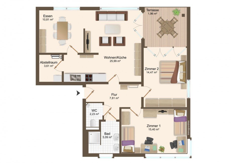 Grundriss Erdgeschosswohnung (EG, Rechts)